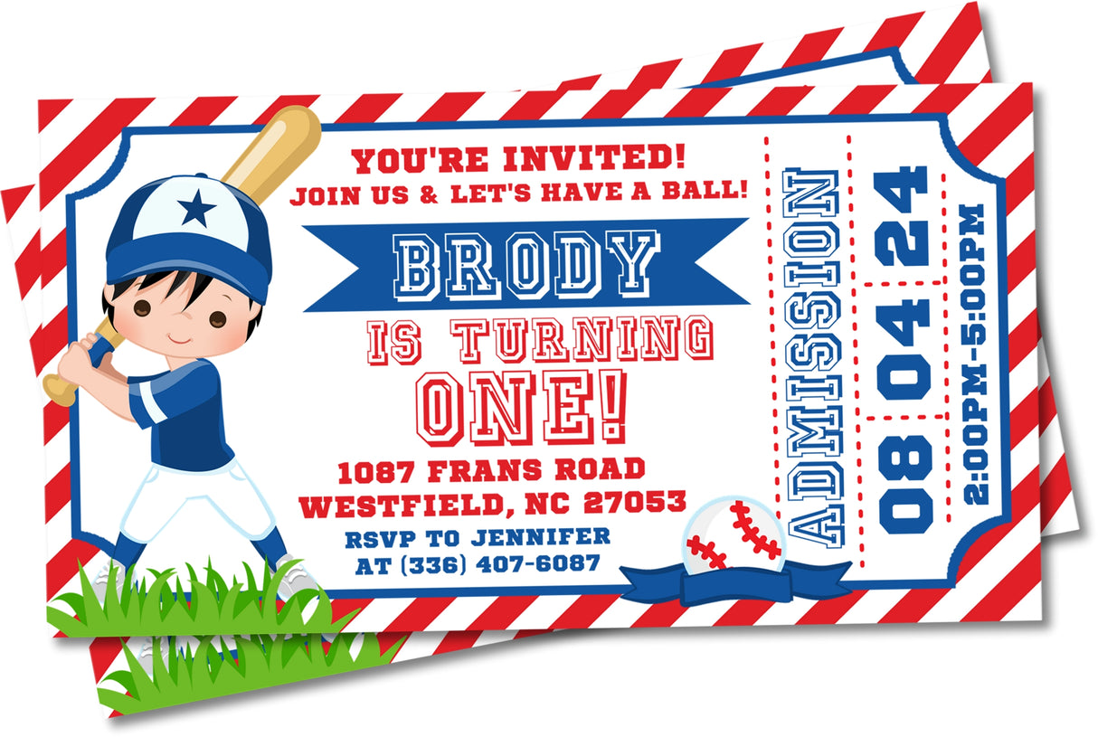 baseball birthday party invitations red blue sports design