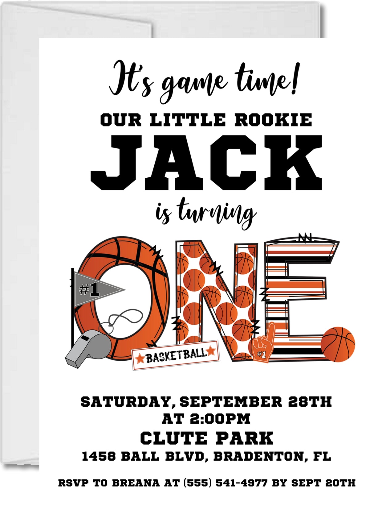 Basketball 1st Birthday Little Rookie Invitations