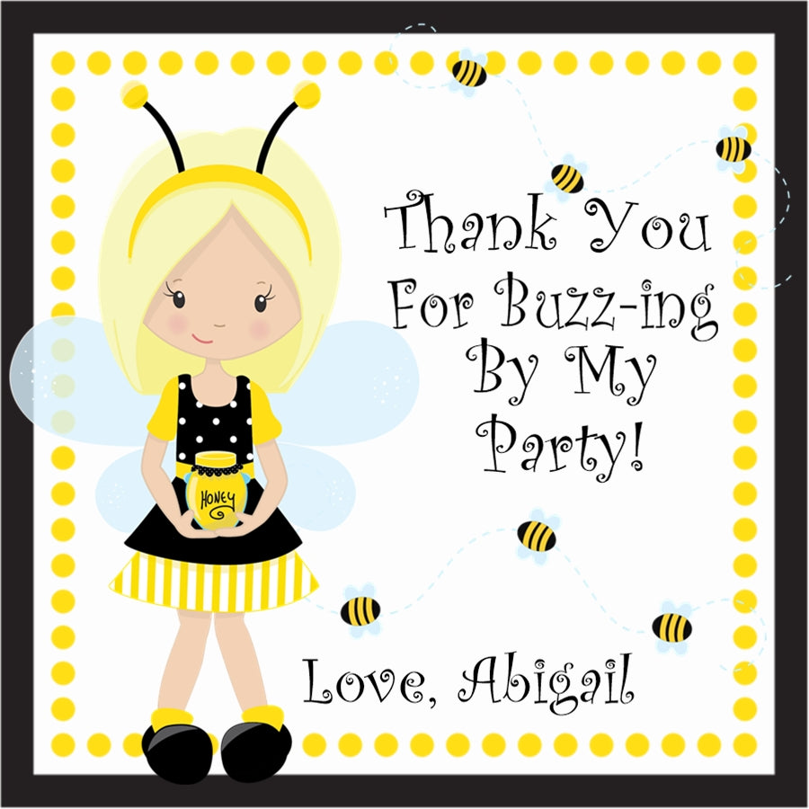 bee birthday party sticker blonde girl