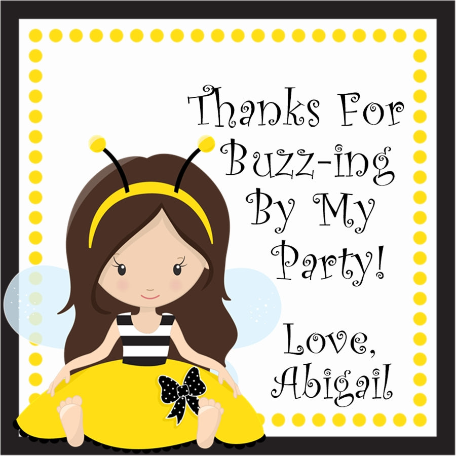 bee birthday sticker with girl on swing and buzzing bees design