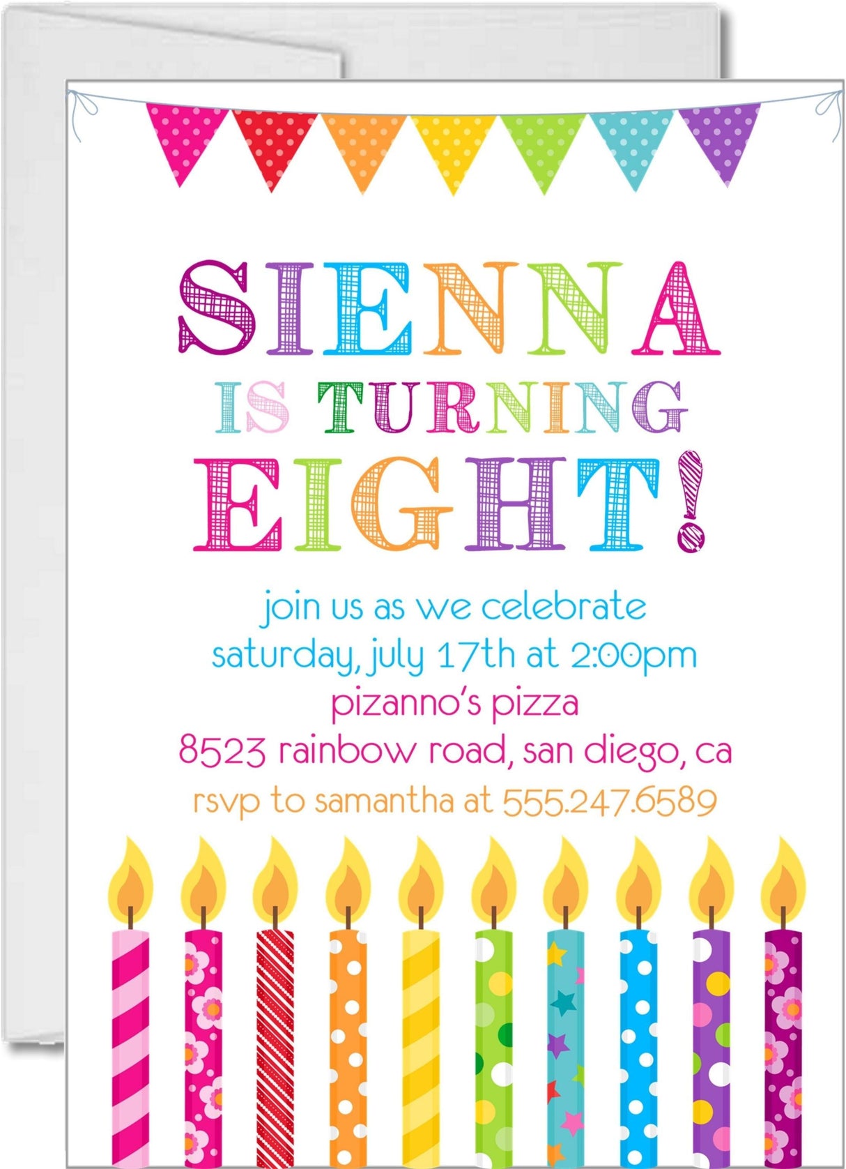 birthday candle party invitations colorful rainbow design