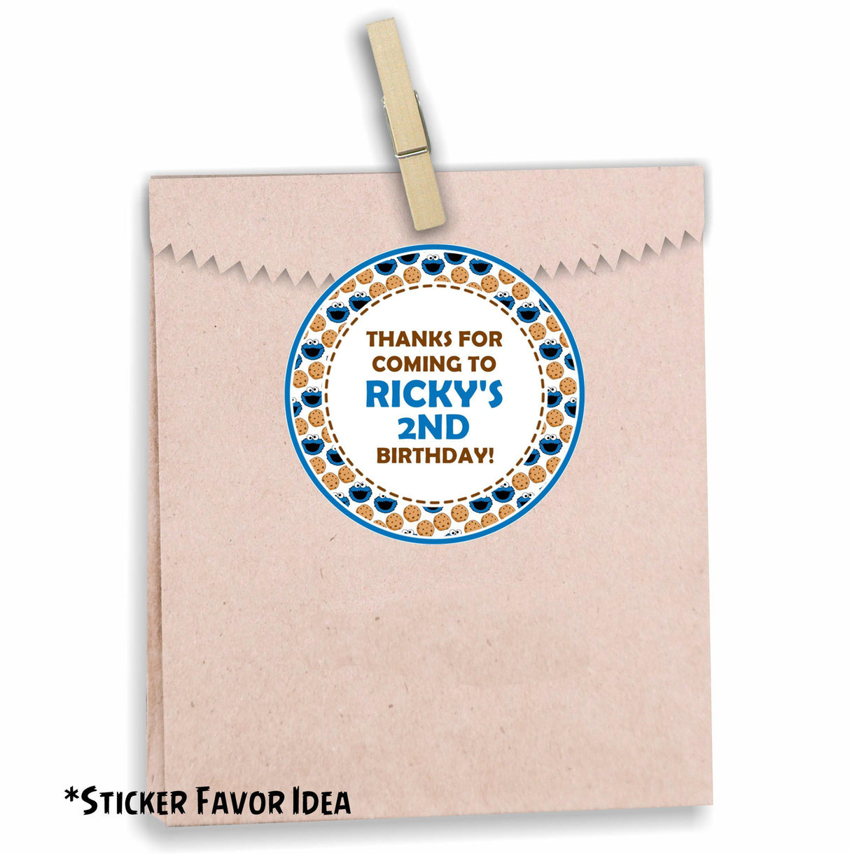 blue and white cookie themed birthday sticker design