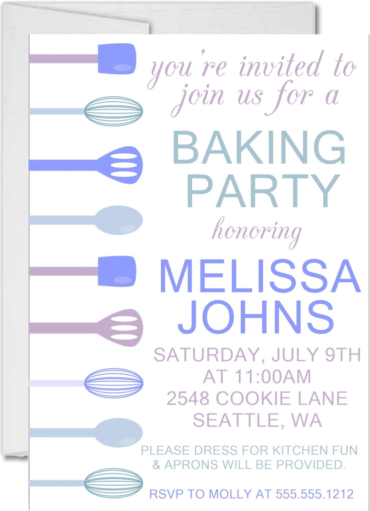 blue baking utensil invitation cards baking party style