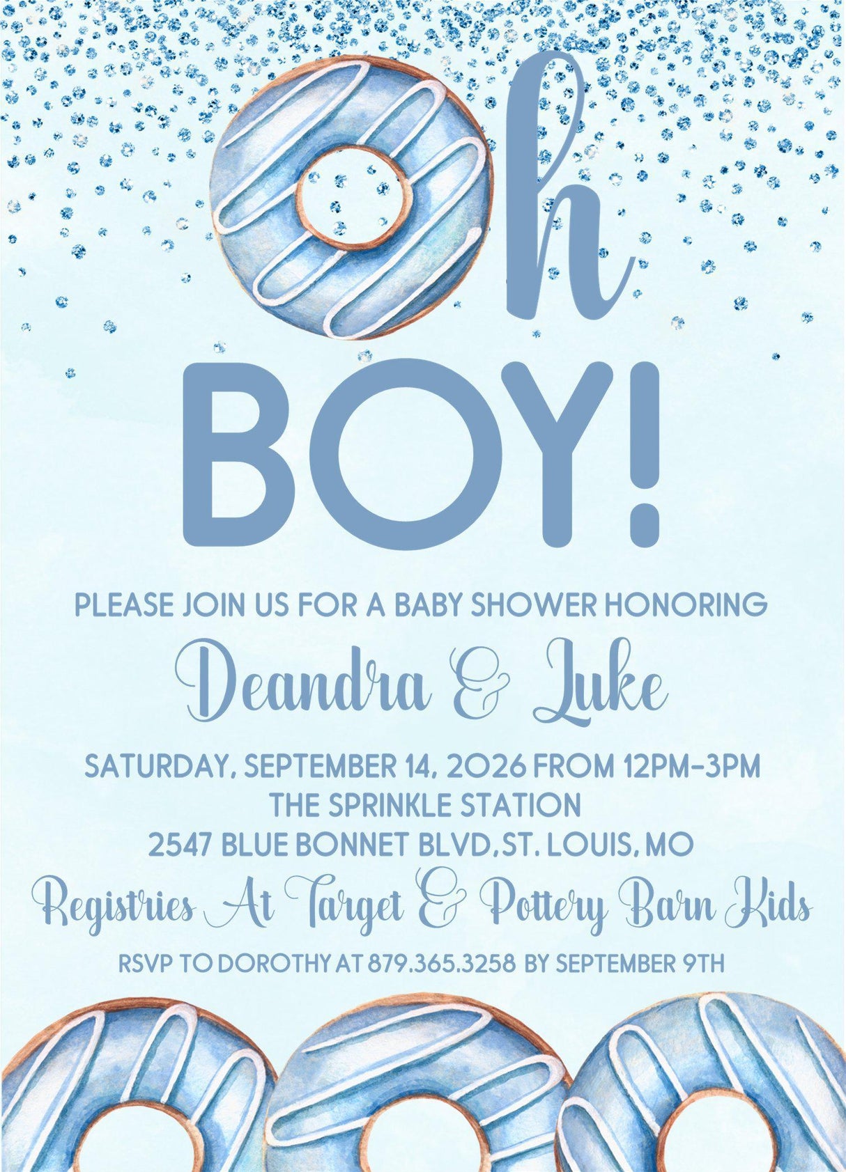 blue donut baby shower invitations sweet treats theme