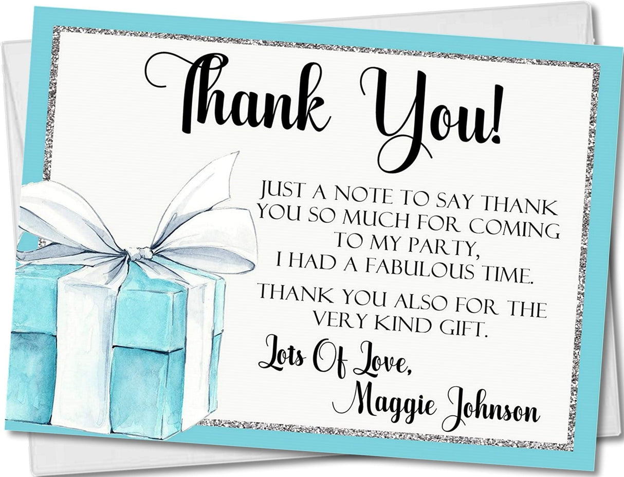 blue gift box birthday thank you cards glam party design