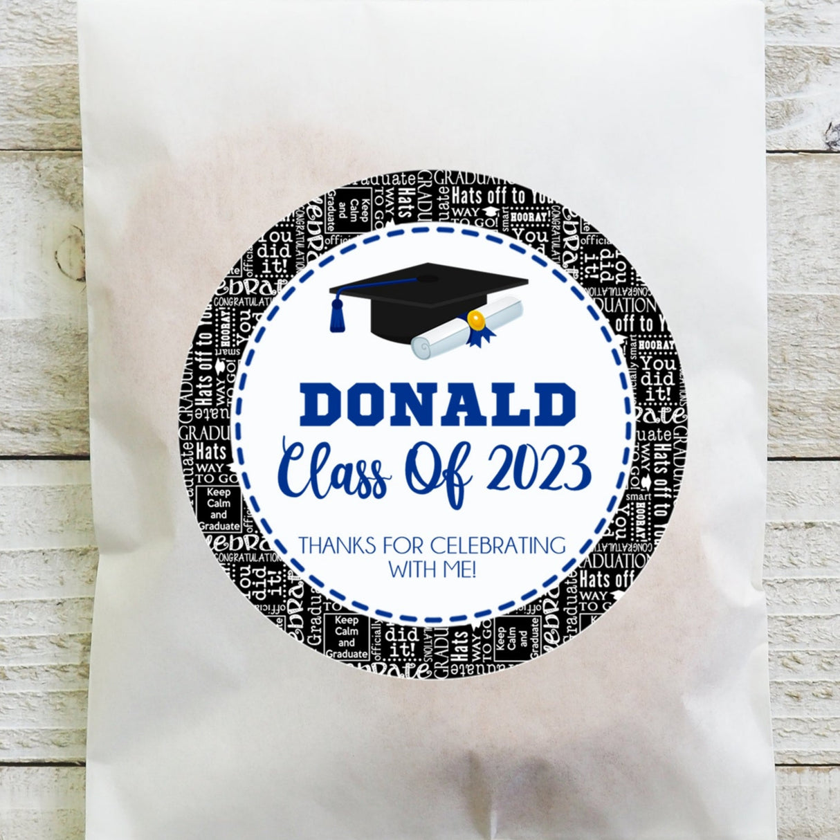 Blue and black graduation stickers – graduation cap and diploma design