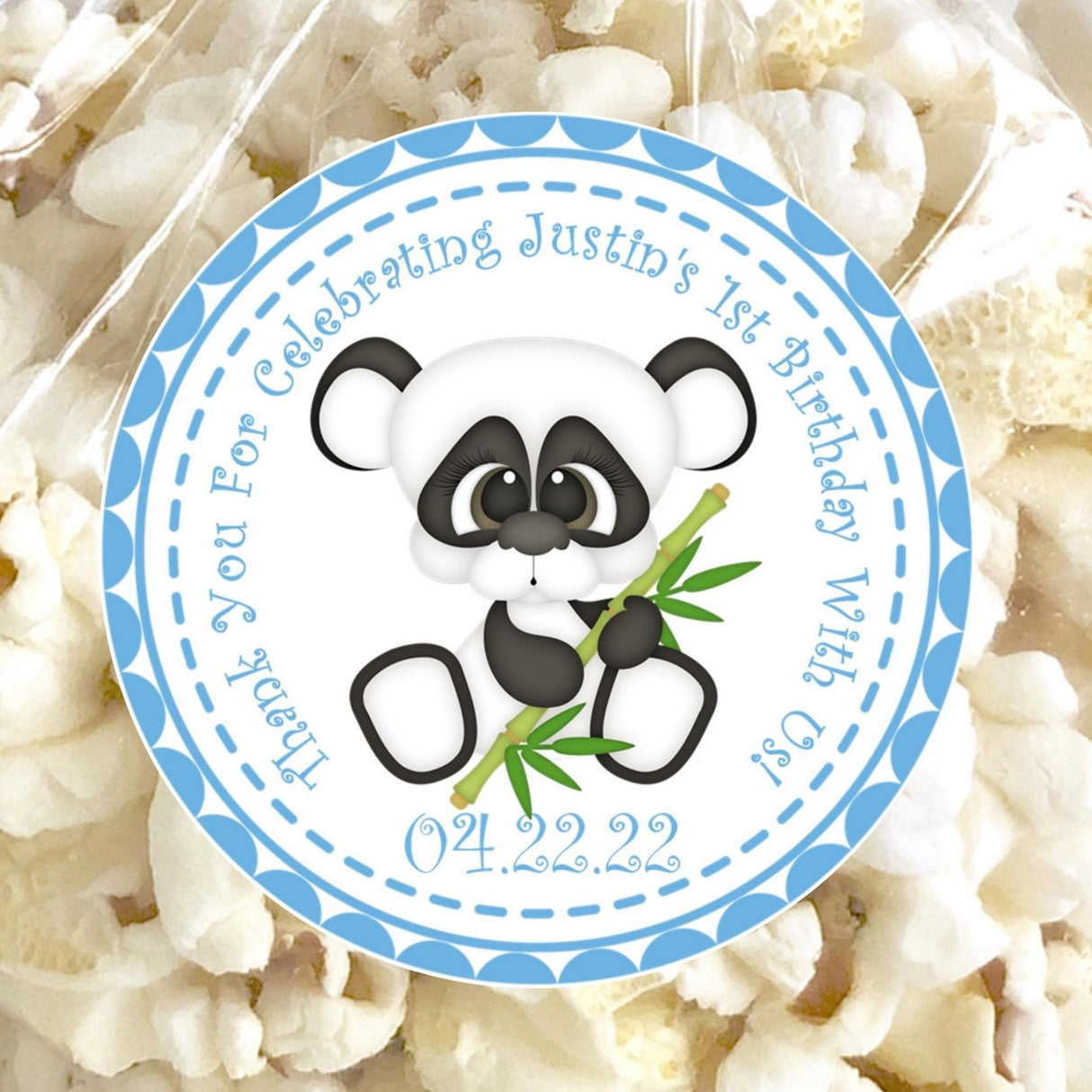 blue panda 1st birthday stickers