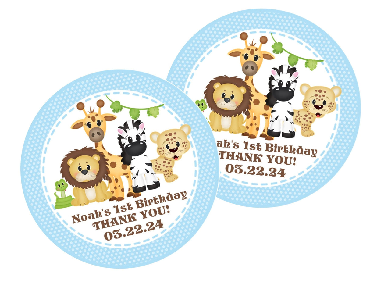 blue safari animals birthday sticker
