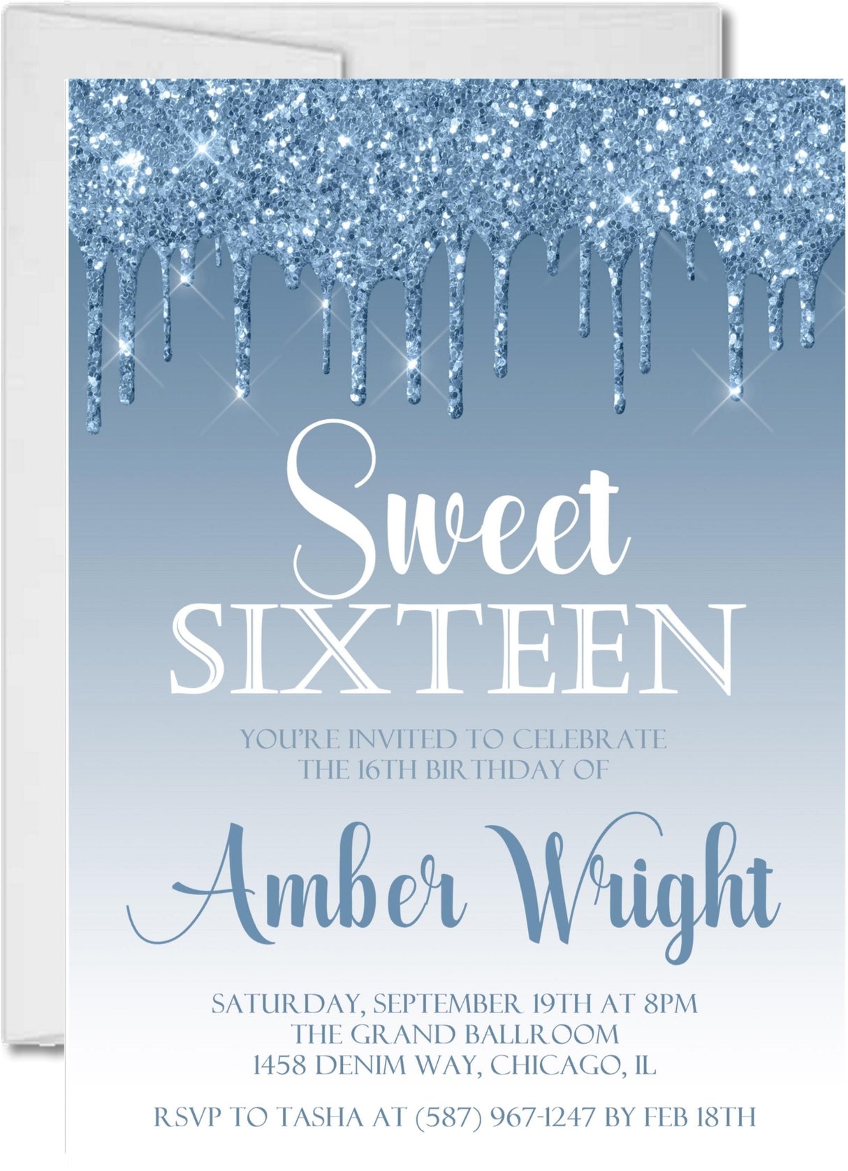blue sweet sixteen invitations ombre birthday theme