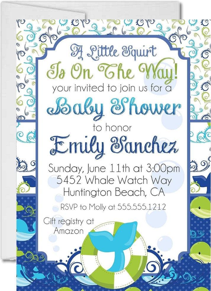 blue whale baby shower invitations nautical sea theme