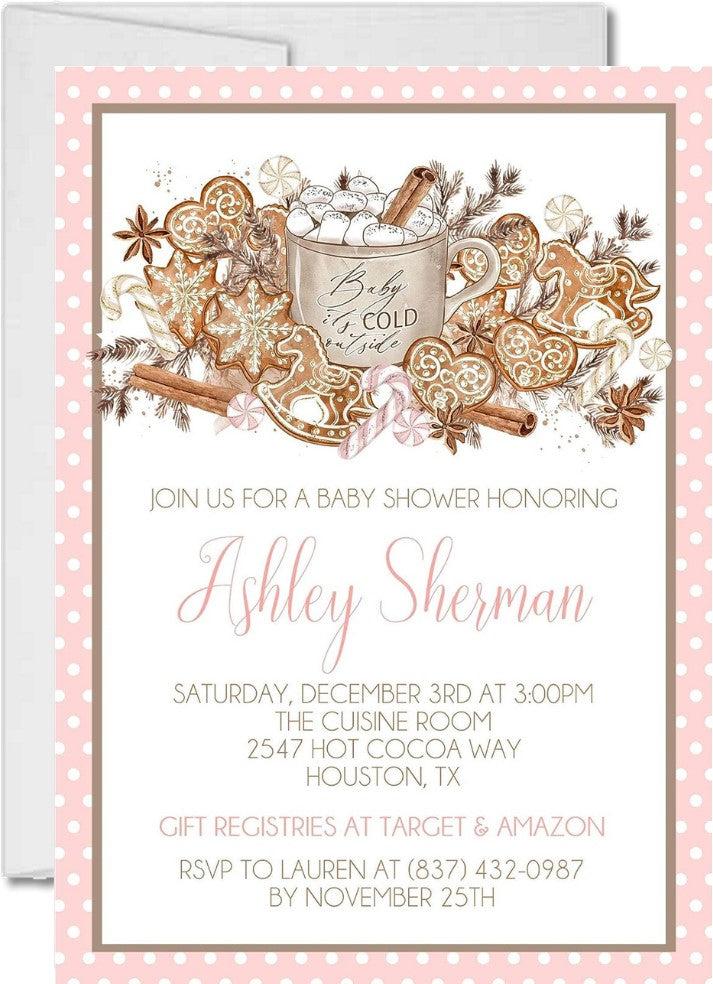 blush beige winter baby shower invitations cozy floral theme