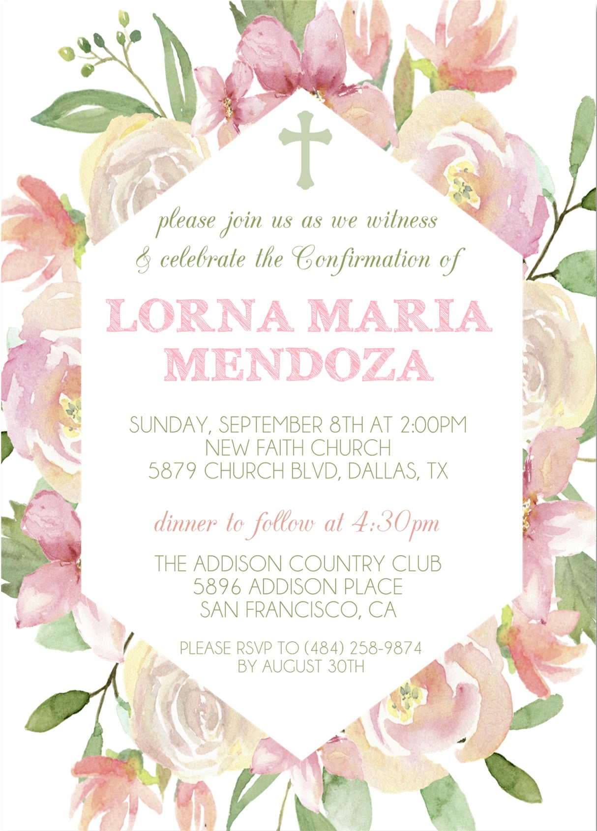 blush floral religious invitations flower wreath design