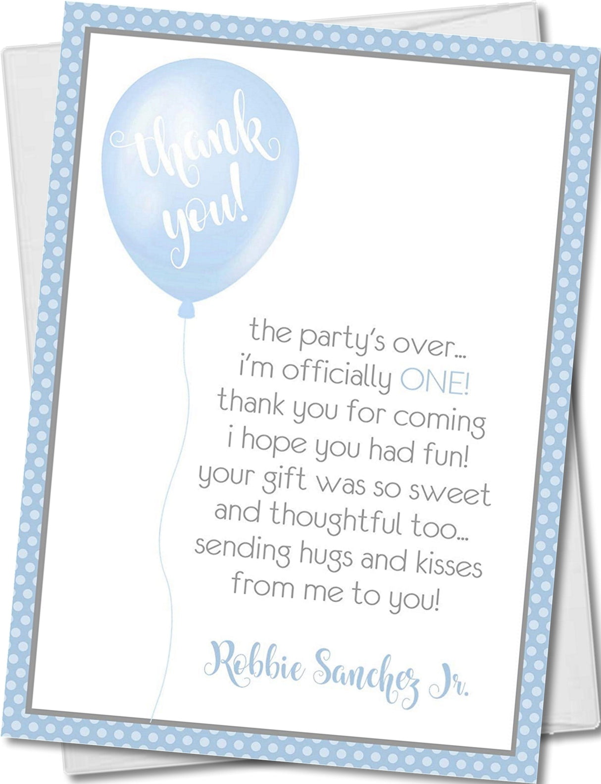 Blue Balloon 1st Birthday Thank You Cards