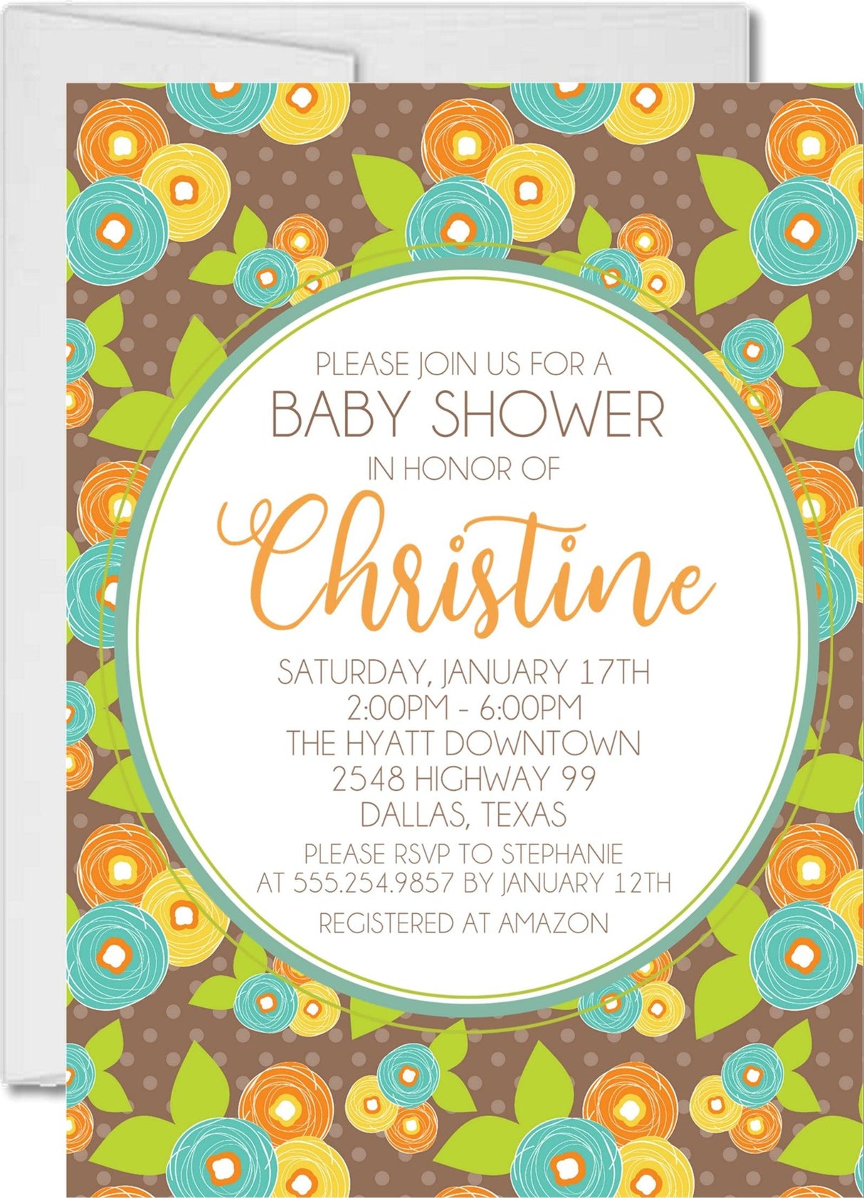 brown orange floral baby shower invitations groovy theme