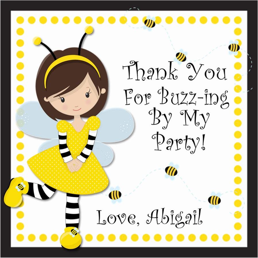 bumble bee party sticker with girl character and yellow theme