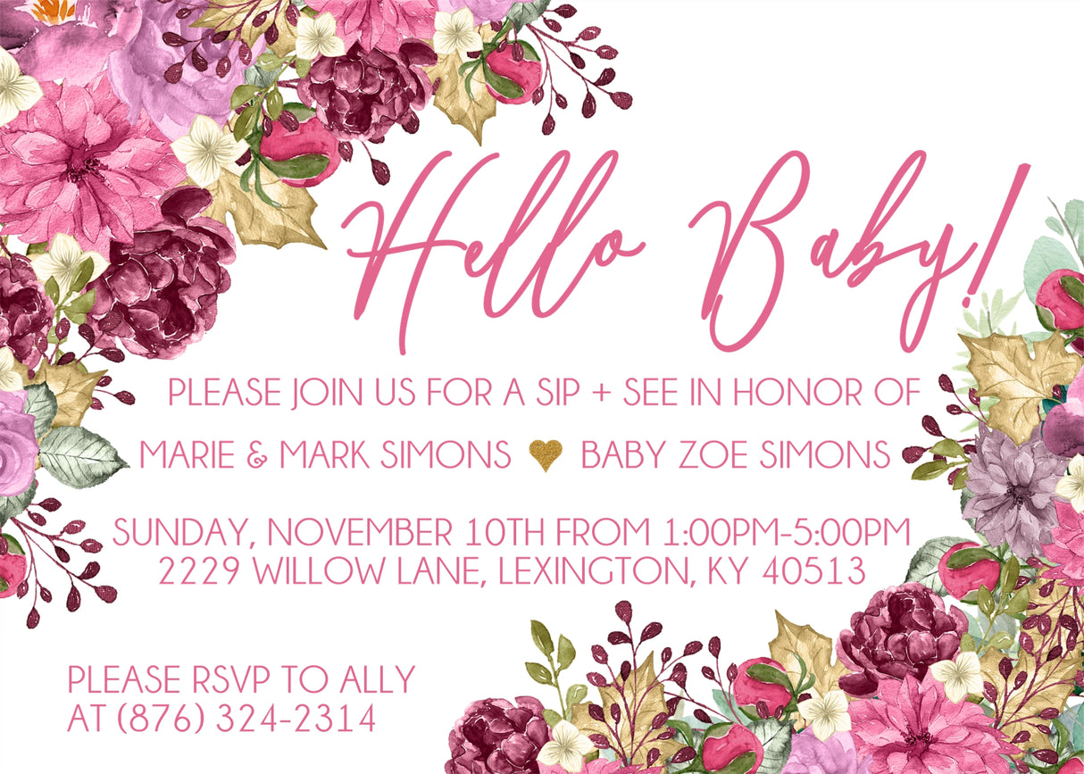 burgundy floral invitation cards baby welcome style