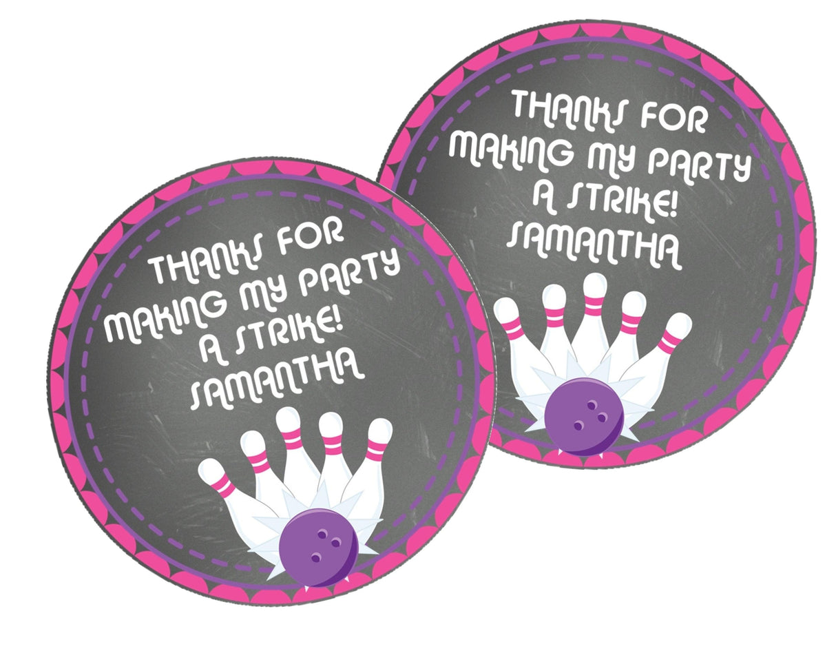 chalkboard bowling party favor label