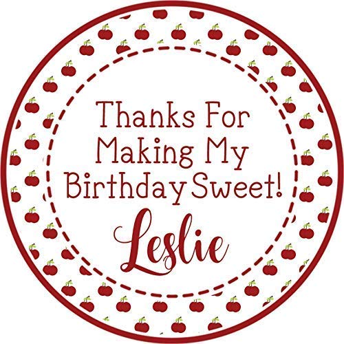 cherry birthday sticker with small cherry border pattern
