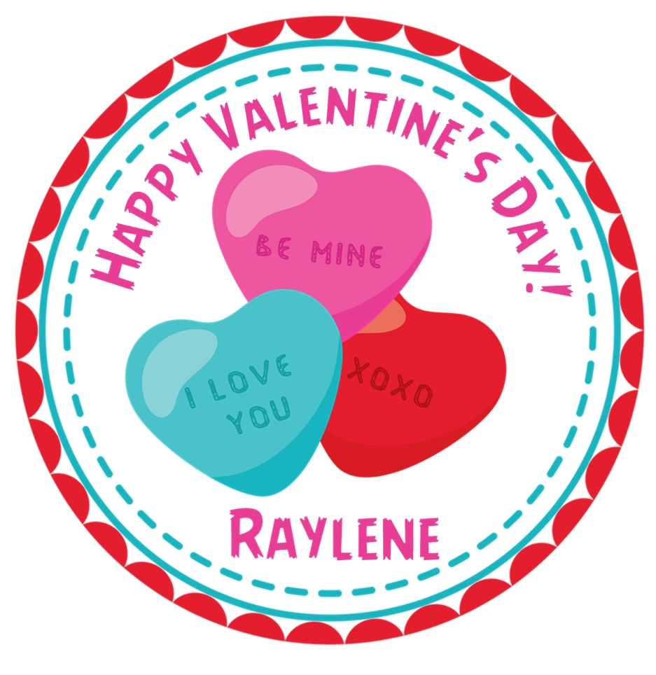 colorful candy heart valentine treat bag label
