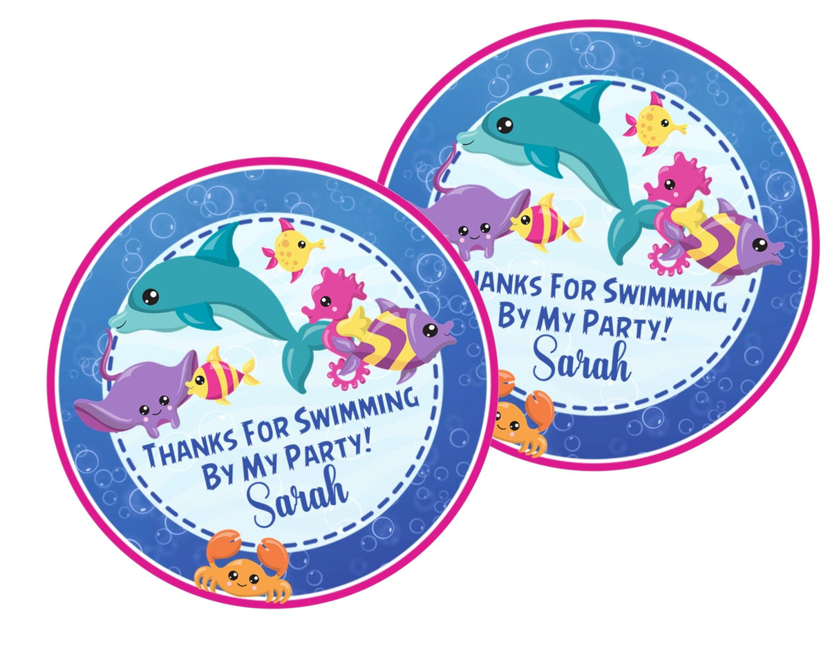 colorful ocean animals party favor label
