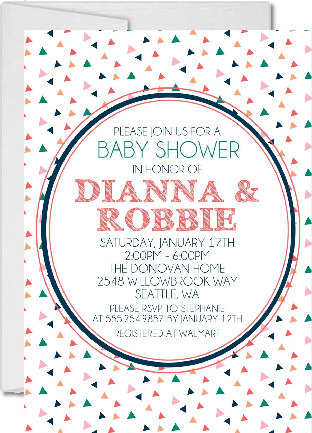 confetti baby shower invitations colorful triangle pattern design