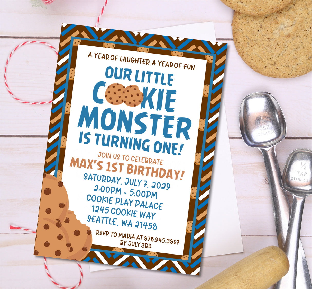 cookie invitation cards boys first birthday celebration style