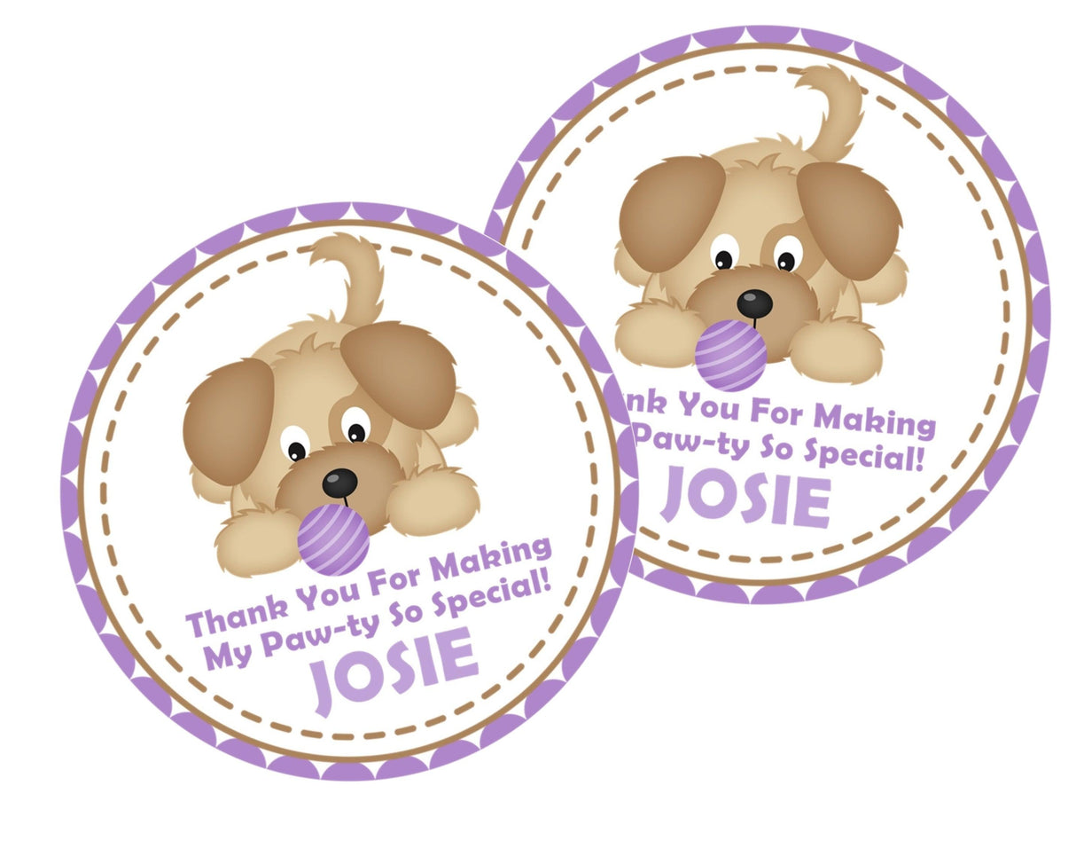 cute purple puppy party favor label