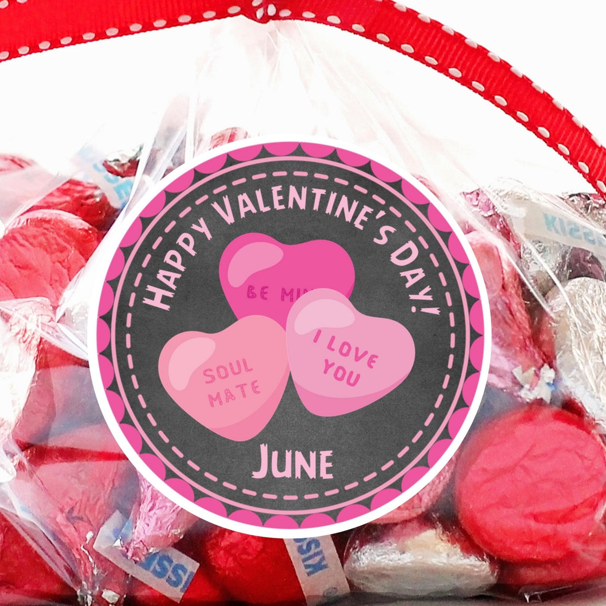 dark background candy heart valentine favor sticker