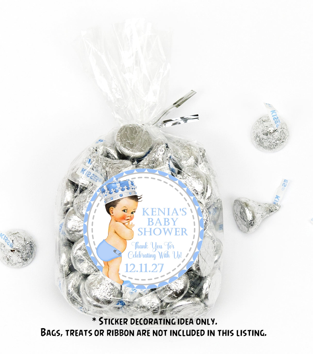 elegant blue and silver baby shower thank-you sticker