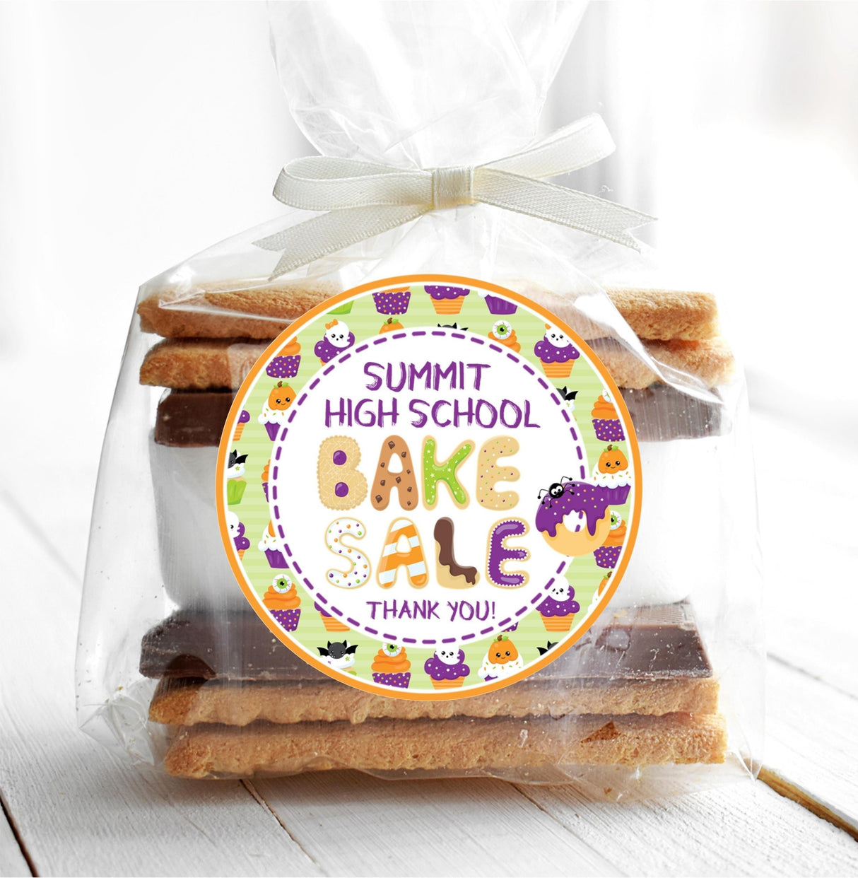 fall bake sale sticker with halloween themed treats