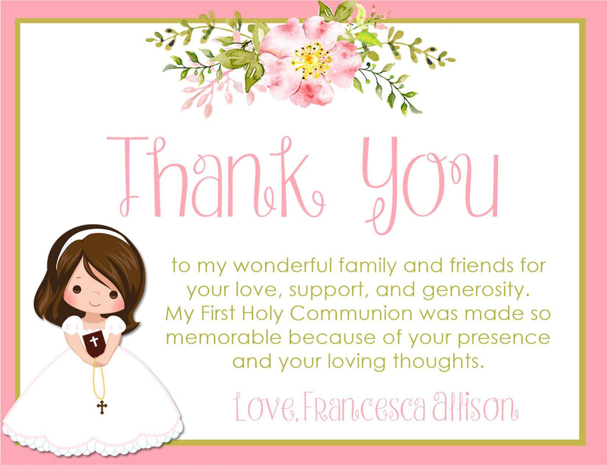 floral communion thank you notes girl character religious theme