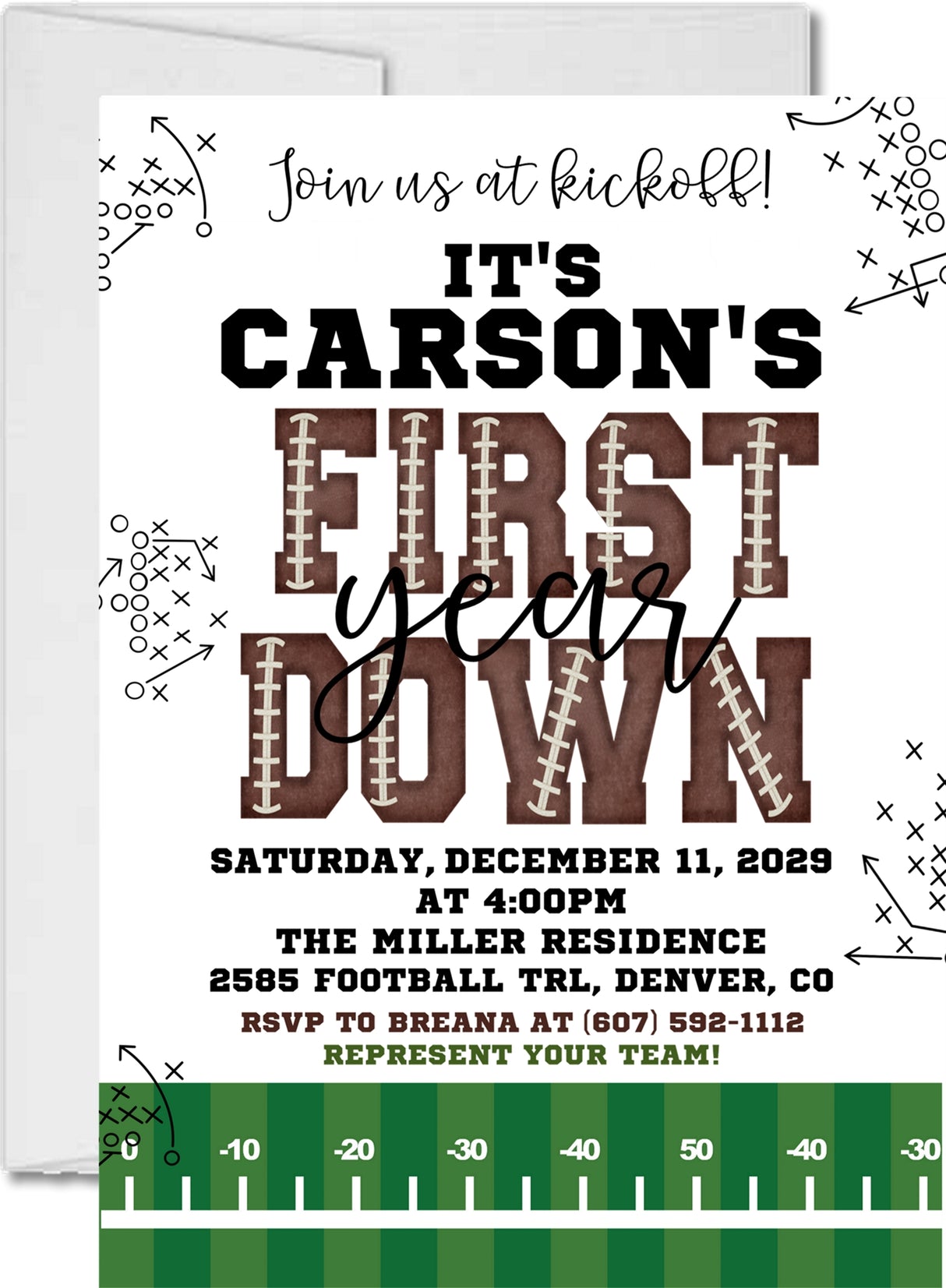 Football 1st Birthday First Down Invitations
