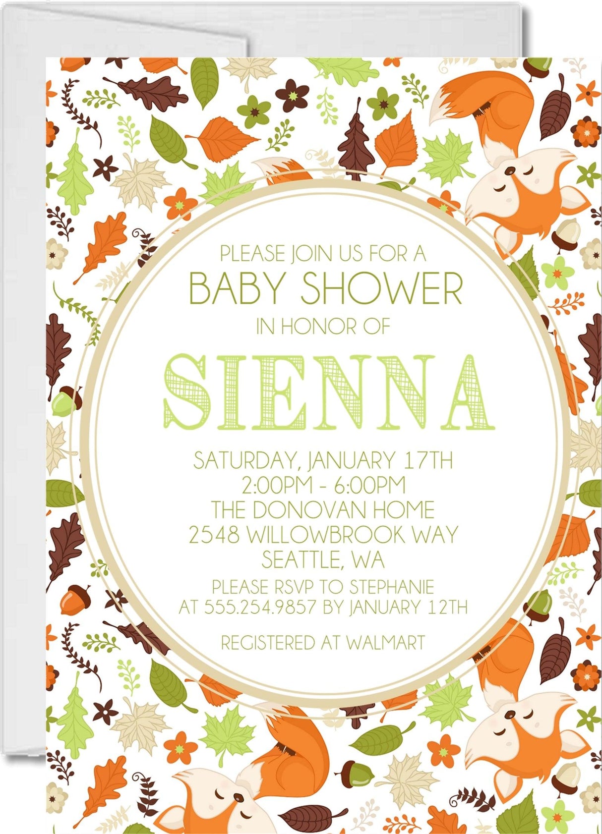 fox baby shower invitations woodland autumn leaf design