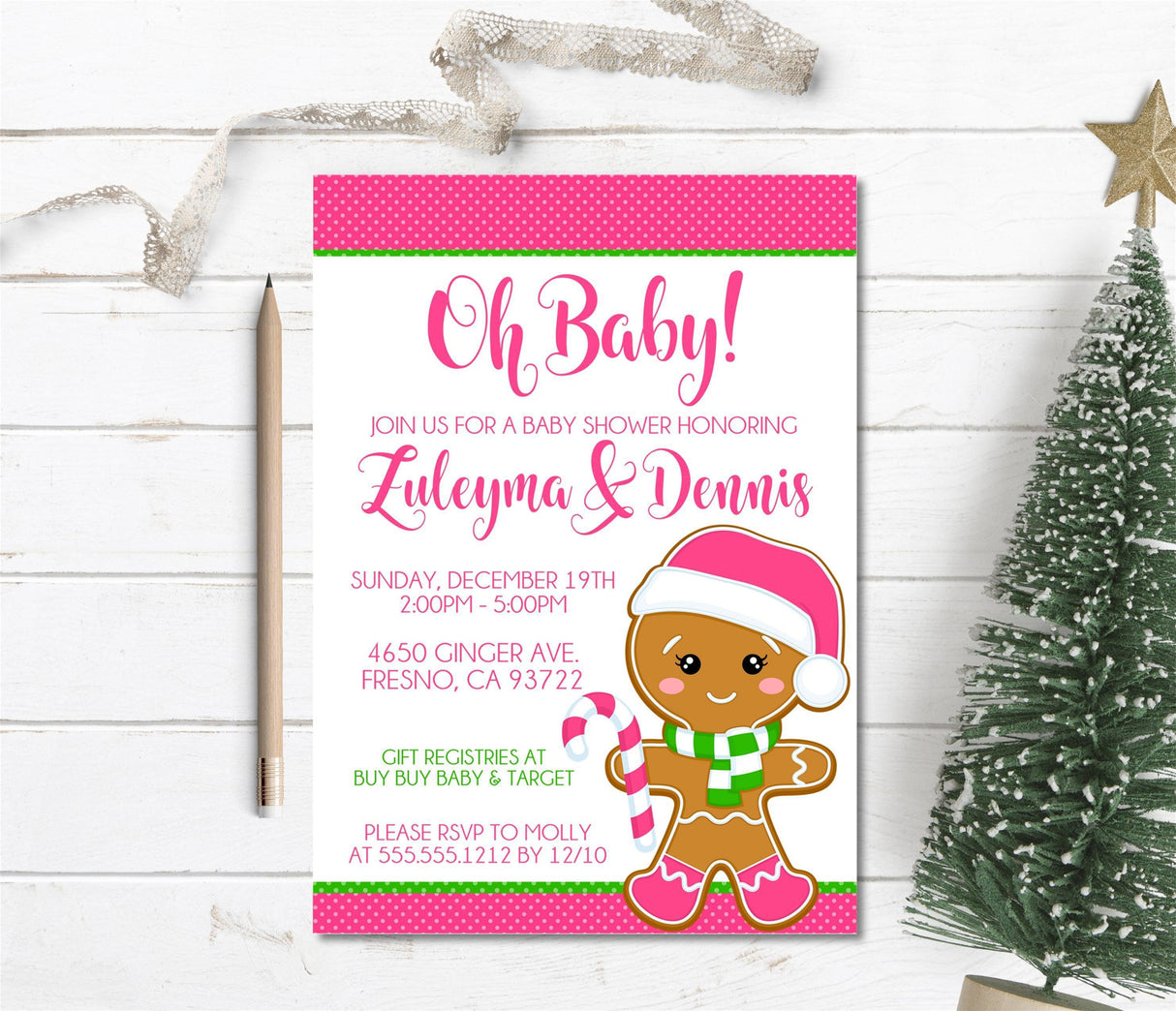 gingerbread christmas baby invitations candy cane peppermint style