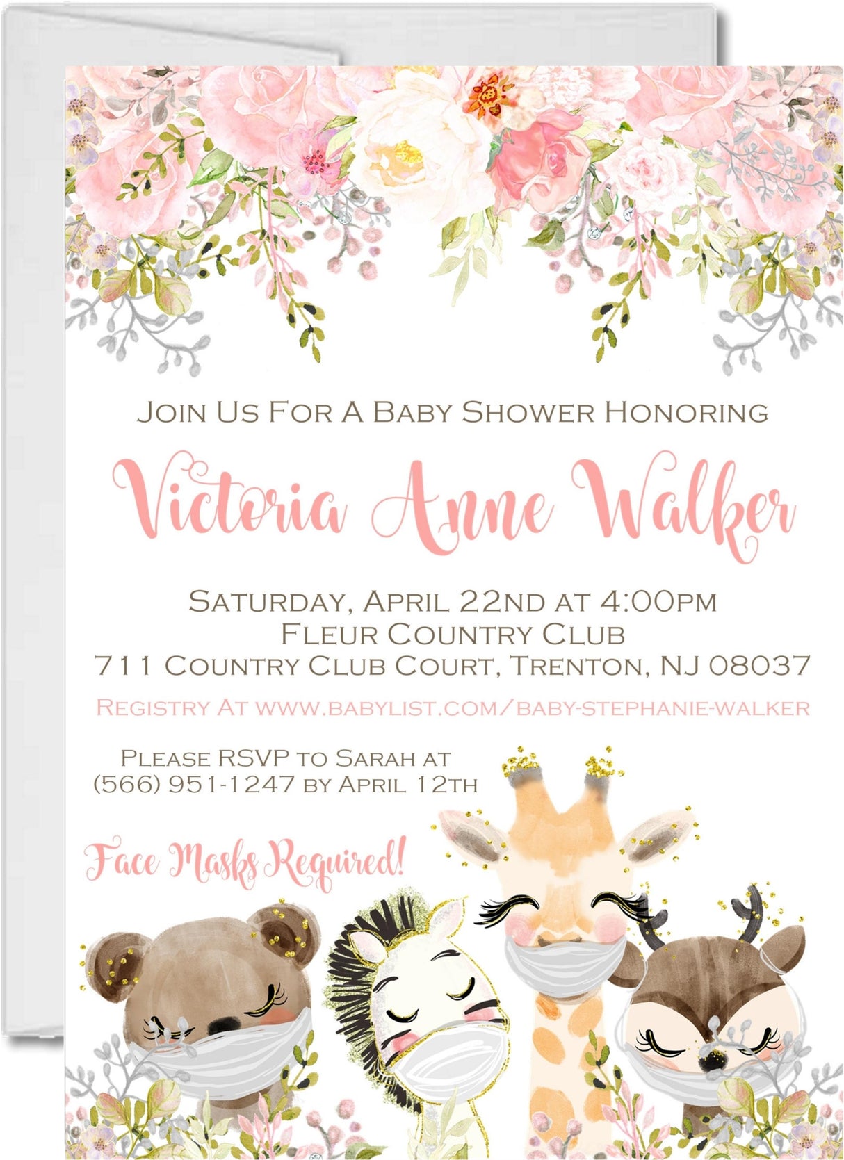 girls drive by baby shower invitations watercolor pink greenery theme