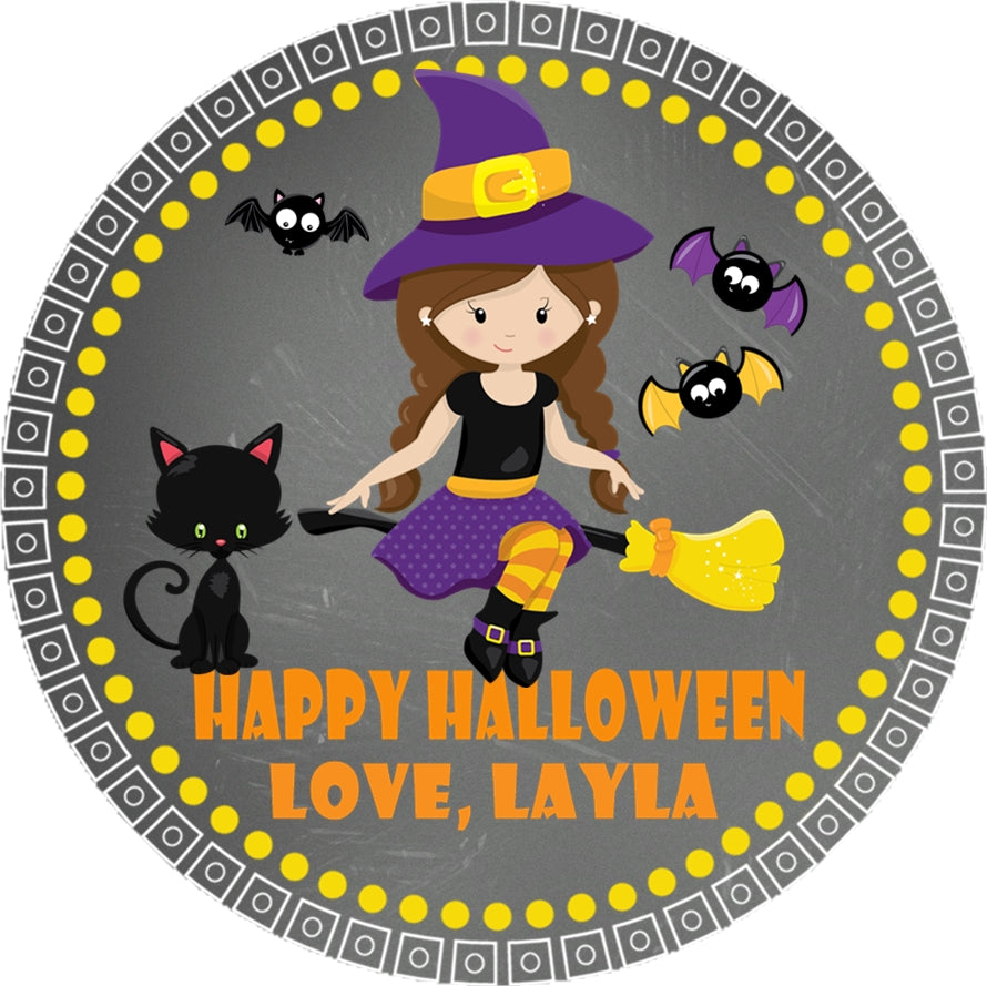 girls halloween witch favor label