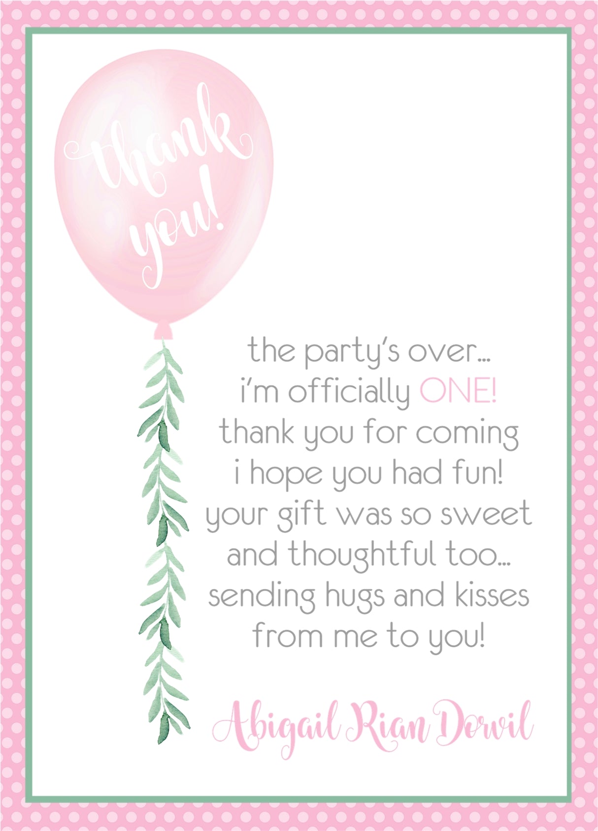 girls pink balloon birthday thank you cards baby first birthday style