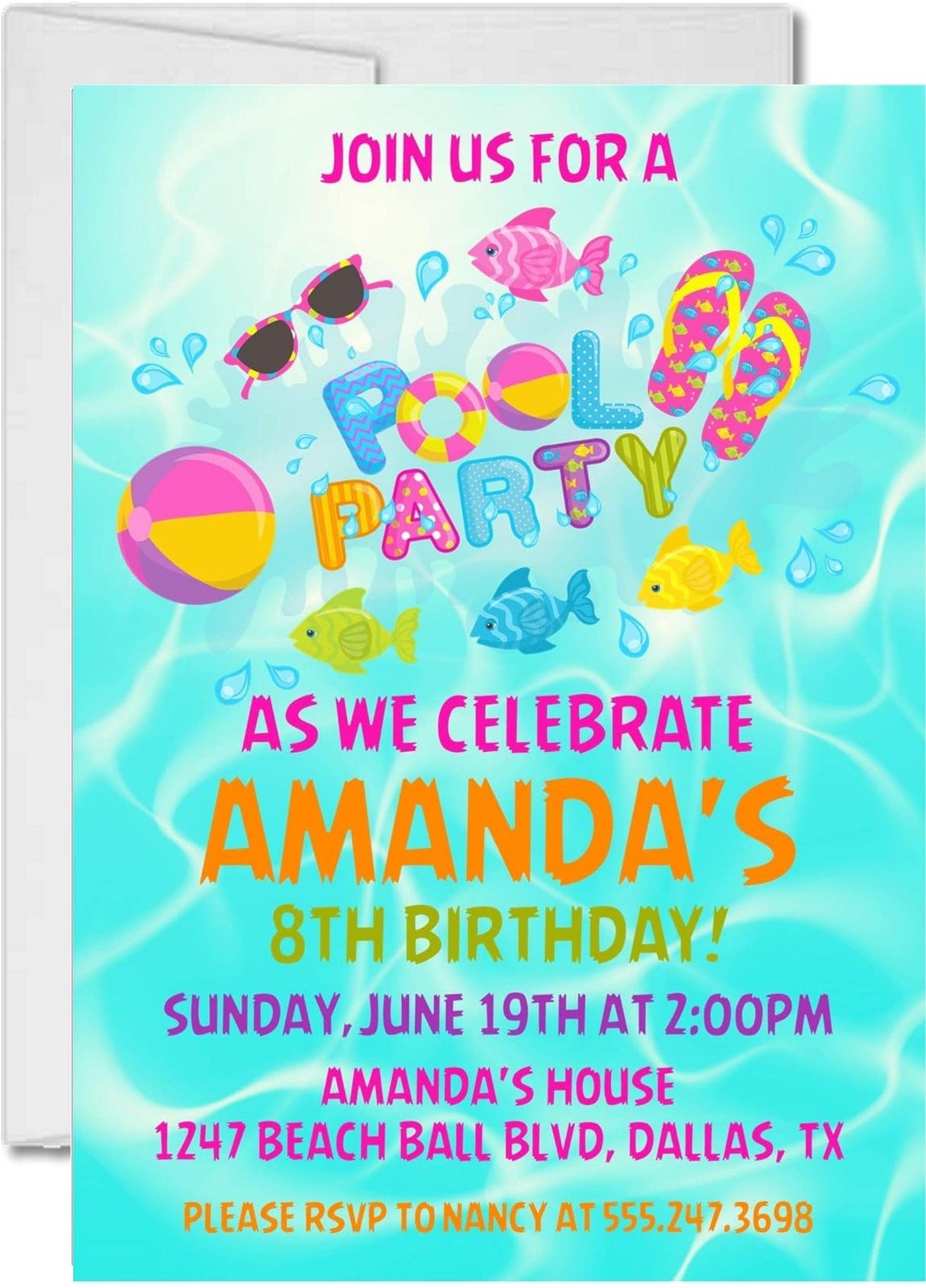 girls pink purple birthday invitation