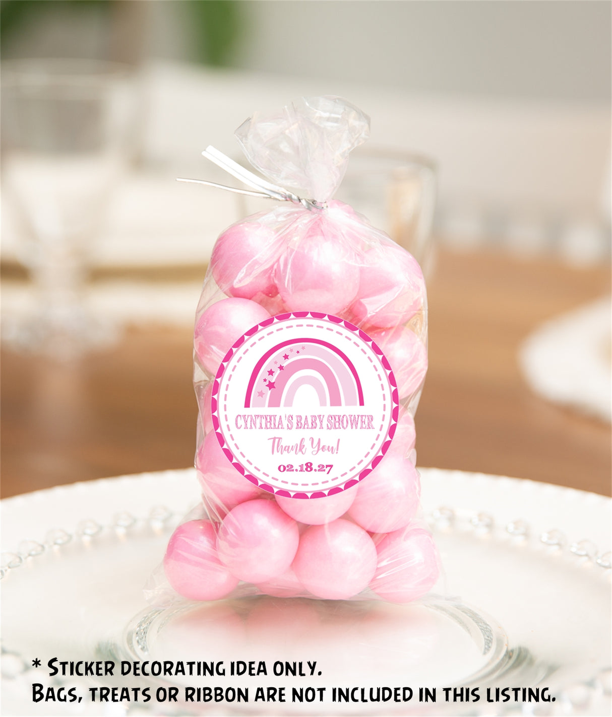 Bright Pink Rainbow Baby Shower Stickers