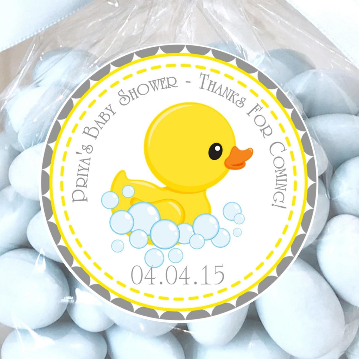 gray and yellow rubber duck baby shower sticker