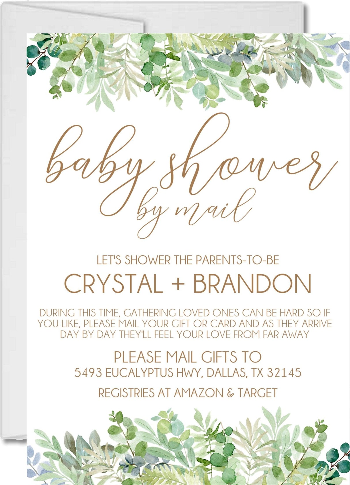 green botanical baby shower by mail invitations with matching address labels