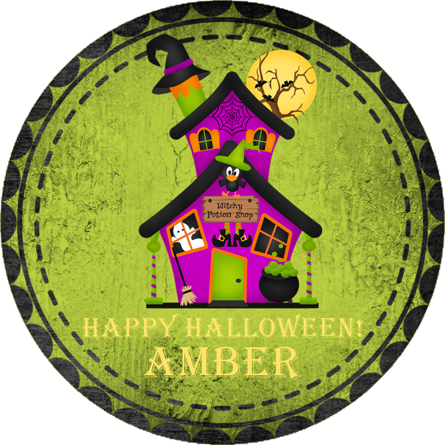 green haunted house halloween treat bag sticker