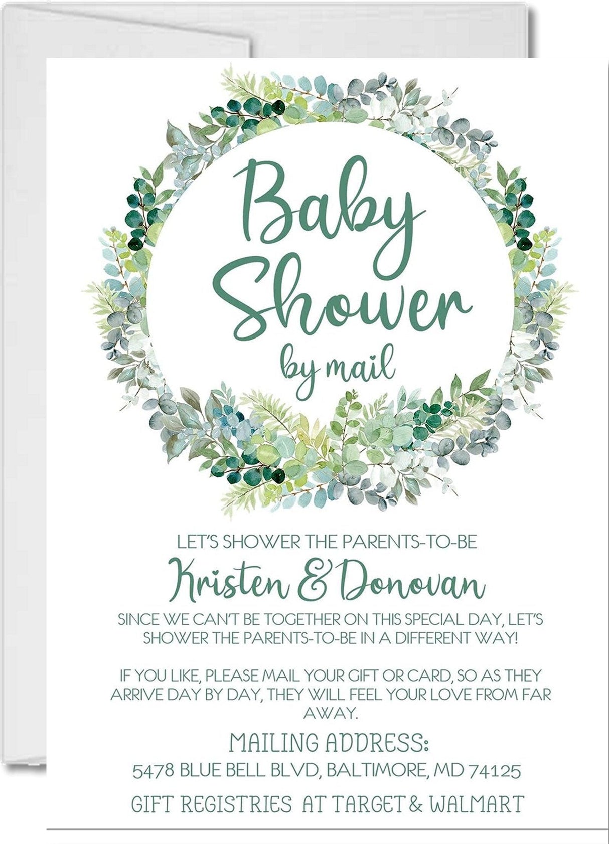 greenery wreath baby shower by mail invitations botanical design