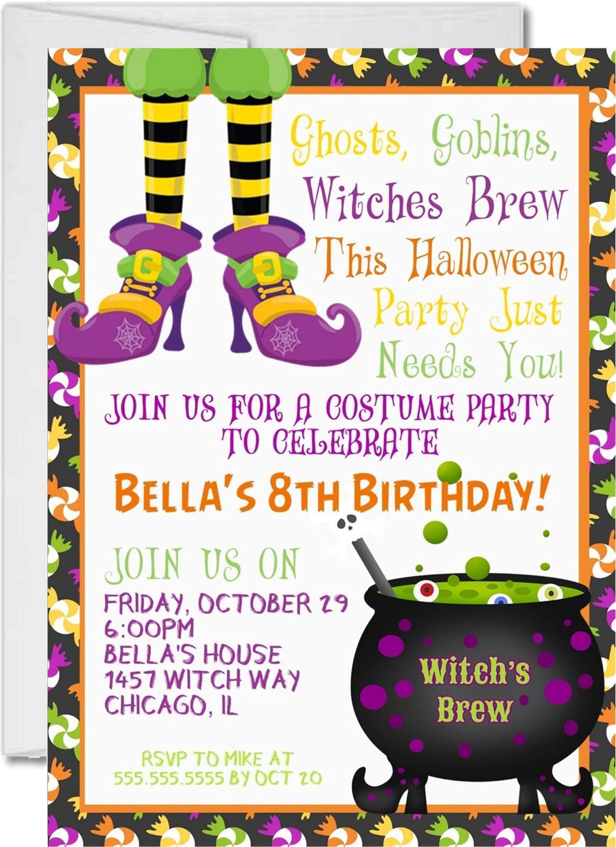 halloween birthday party invitations witches brew cauldron design