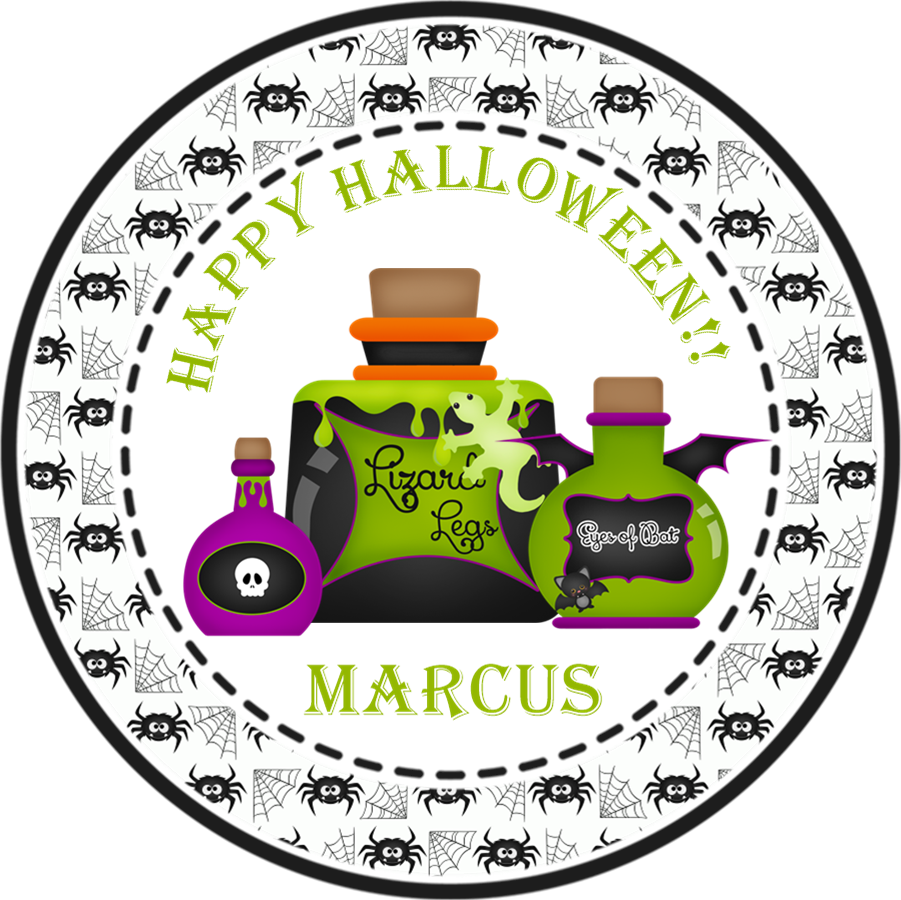 halloween potion bottle sticker with spiderweb border