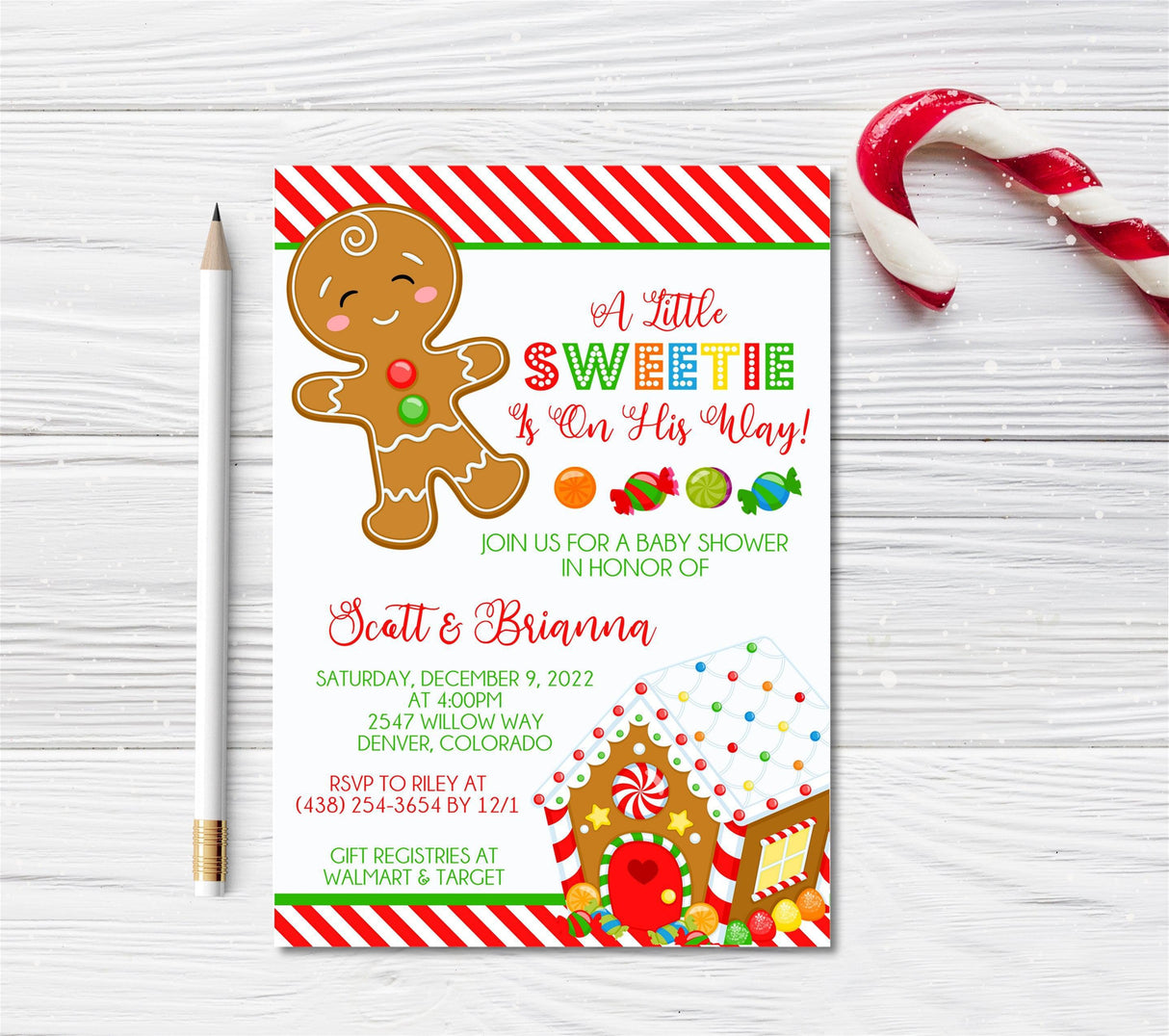 holiday gingerbread baby shower invitation cards winter candy style