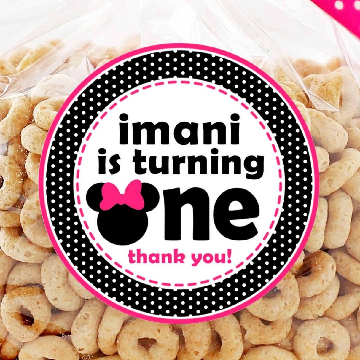 hot pink Minnie one first birthday sticker