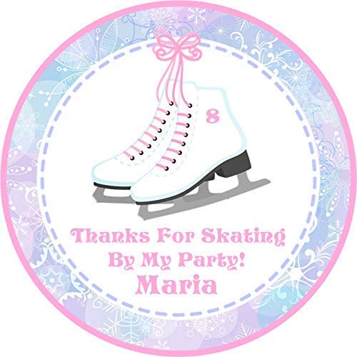 ice skate birthday sticker with pastel pink winter theme
