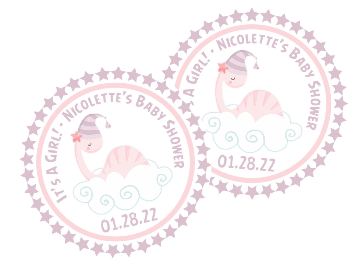 it’s a girl dinosaur theme favor label