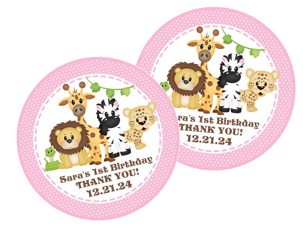 jungle lion giraffe zebra girl birthday label